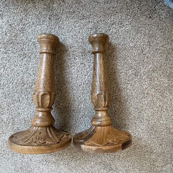 Vintage Wooden Carved Candle Holders with Felt Protective Holders - Picture 3 of 7